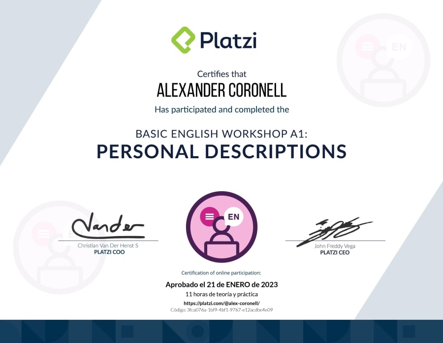 Basic English Workshop A1 - Personal Descriptions