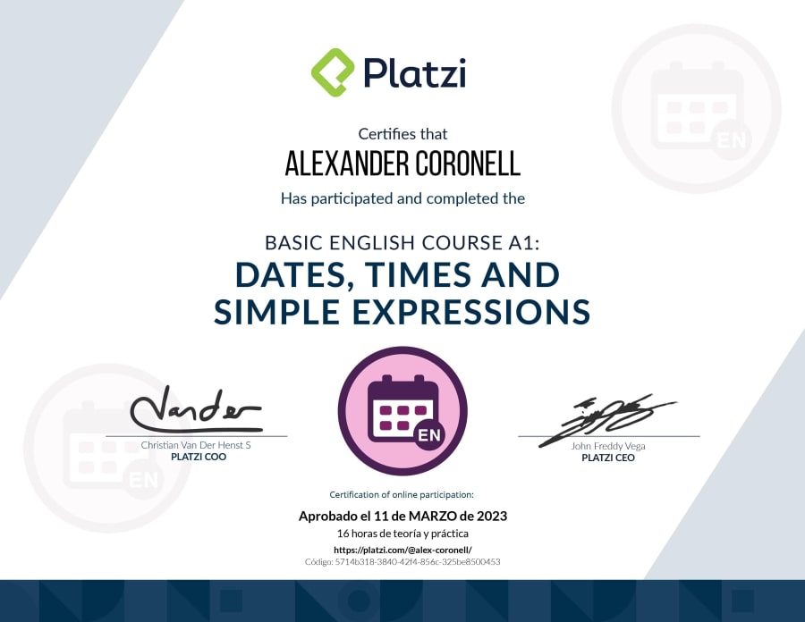 Basic English Course A1 - Dates, Times and Simple Expressions