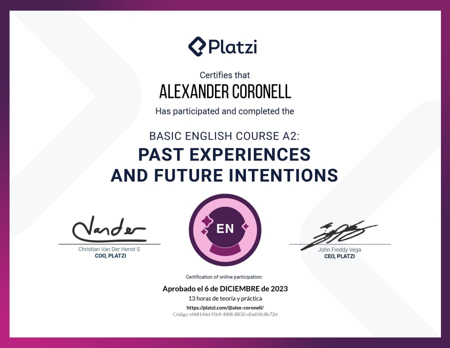 Basic English Course A2 - Past experiences and future intentions