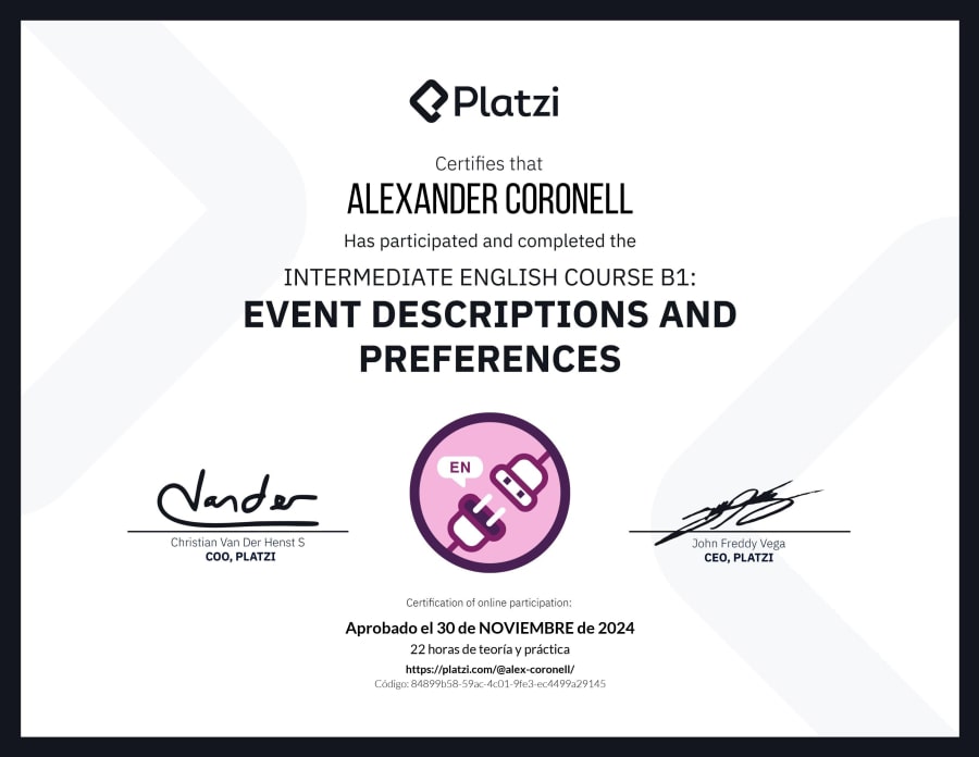 Intermediate English Course B1 - Event Descriptions and preferences